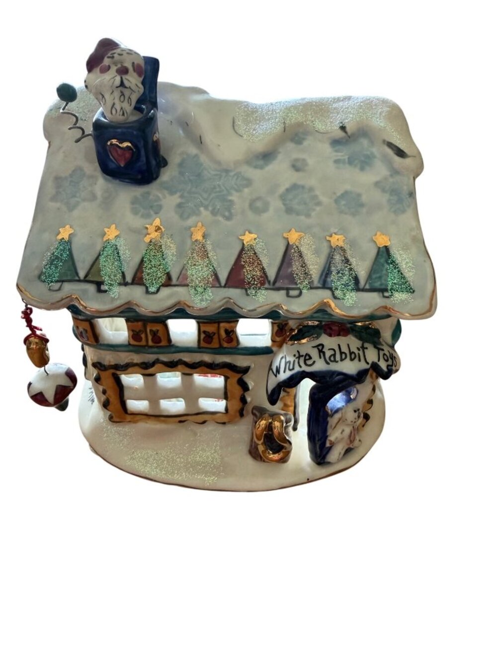 Heather Gold Mine White Rabbit Toys Ceramic Tealight Candle Holder Christmas Déc